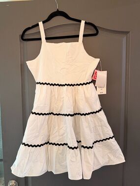 Rare Editions White Tiered Dress with Black Ric-Rac Trim
